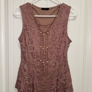 Elegant Lace Sleeveless Blouse - Mauve